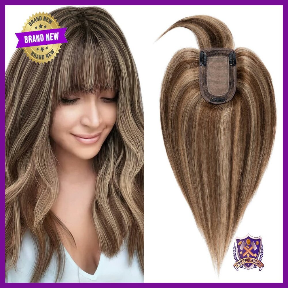 12 Inch Human Hair Topper With Bangs For Thinning Hair